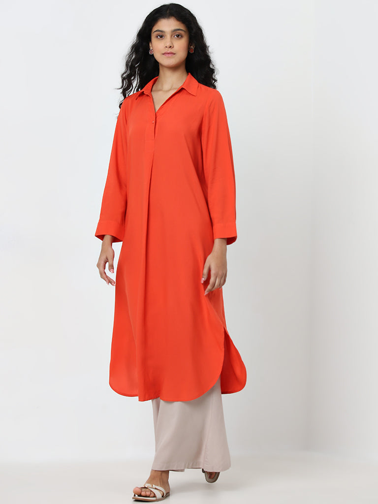 Utsa Orange Solid A-Line Kurta