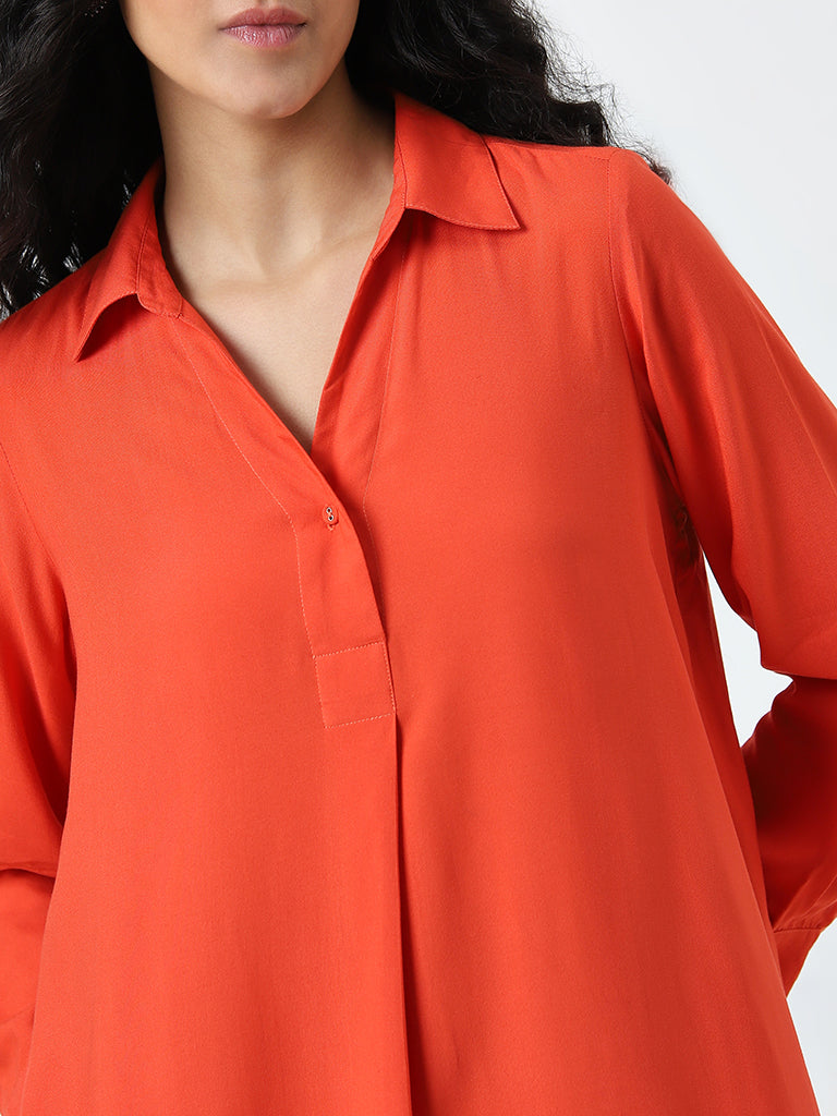 Utsa Orange Solid A-Line Kurta