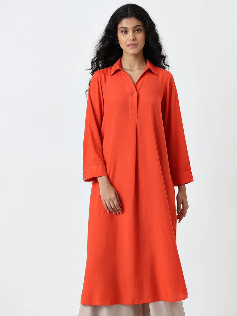 Utsa Orange Solid A-Line Kurta