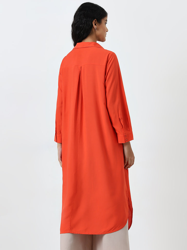 Utsa Orange Solid A-Line Kurta