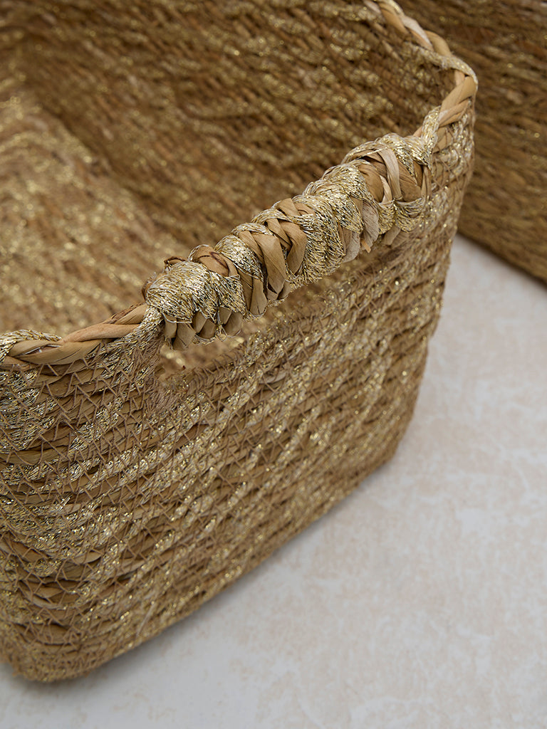 Westside Home Gold Seagrass Woven Storage Basket - (Set of 2)