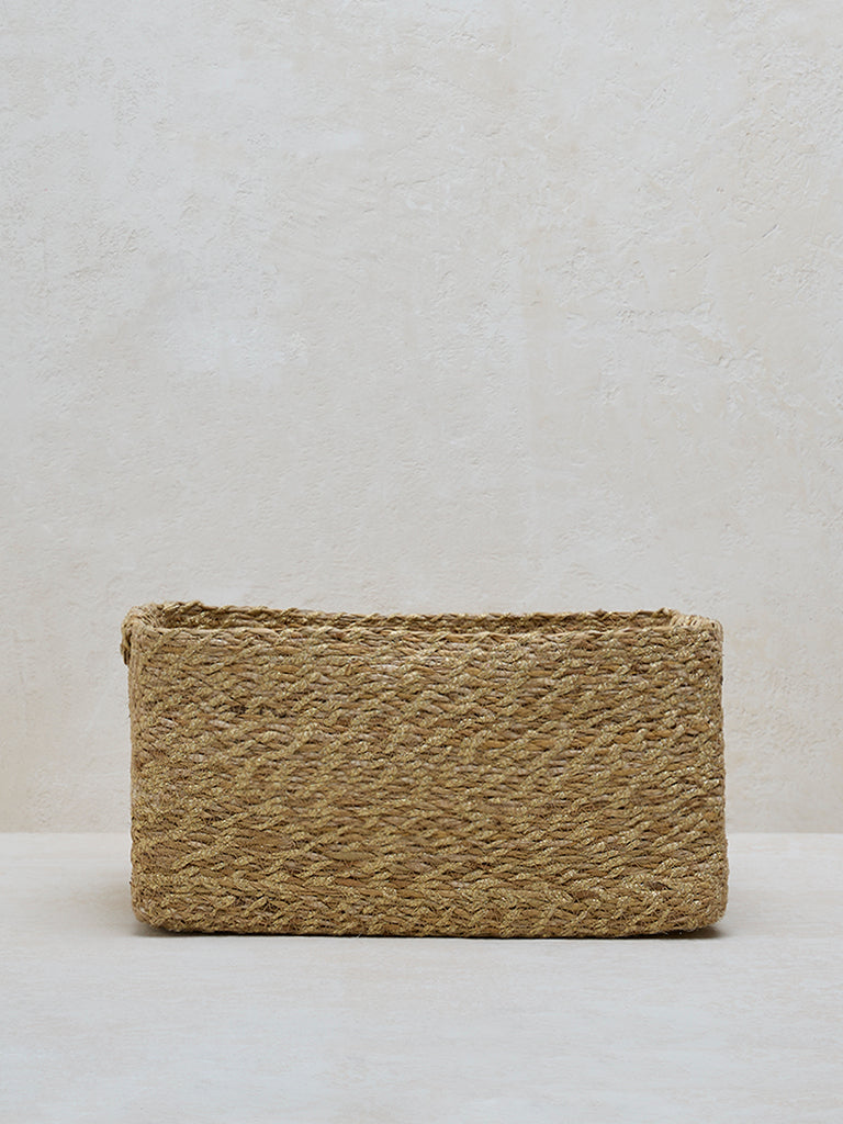 Westside Home Gold Seagrass Woven Storage Basket- Large