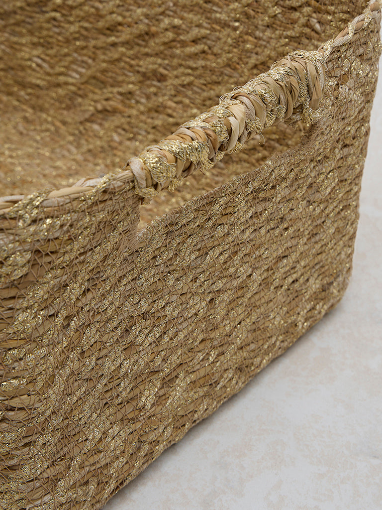 Westside Home Gold Seagrass Woven Storage Basket- Large