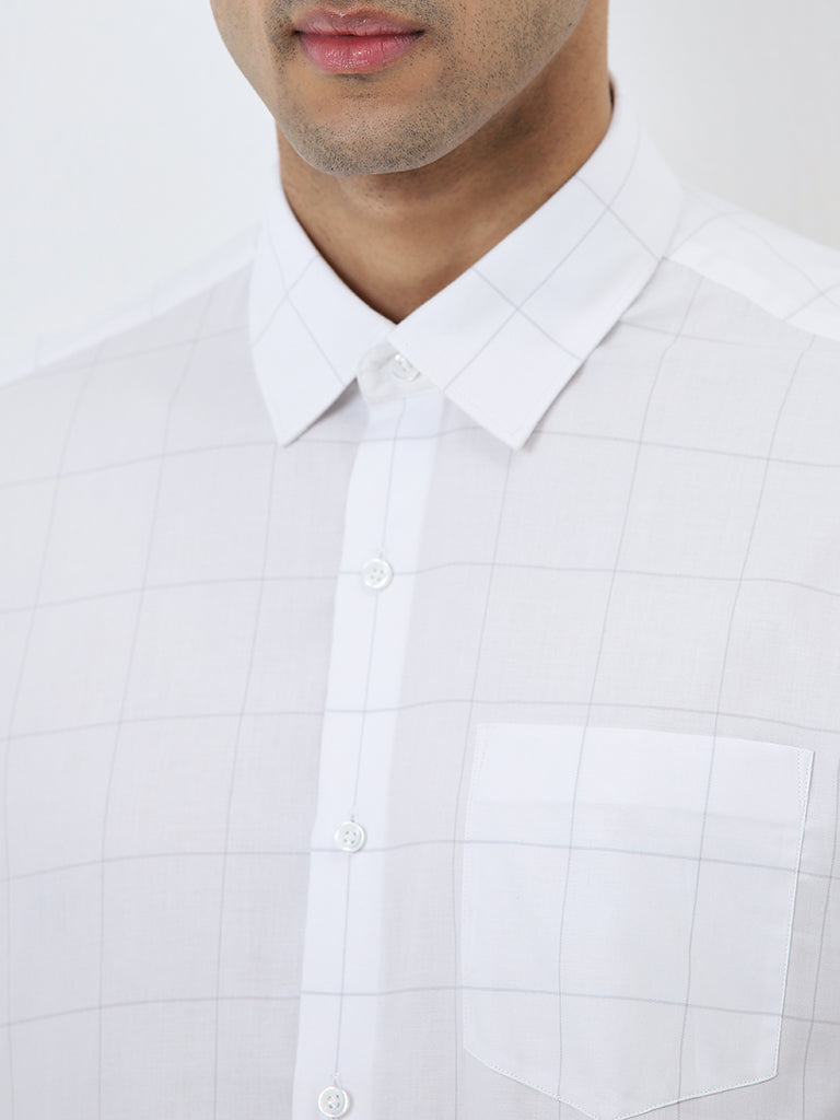 WES Formals White Checkered Slim-Fit Cotton Shirt