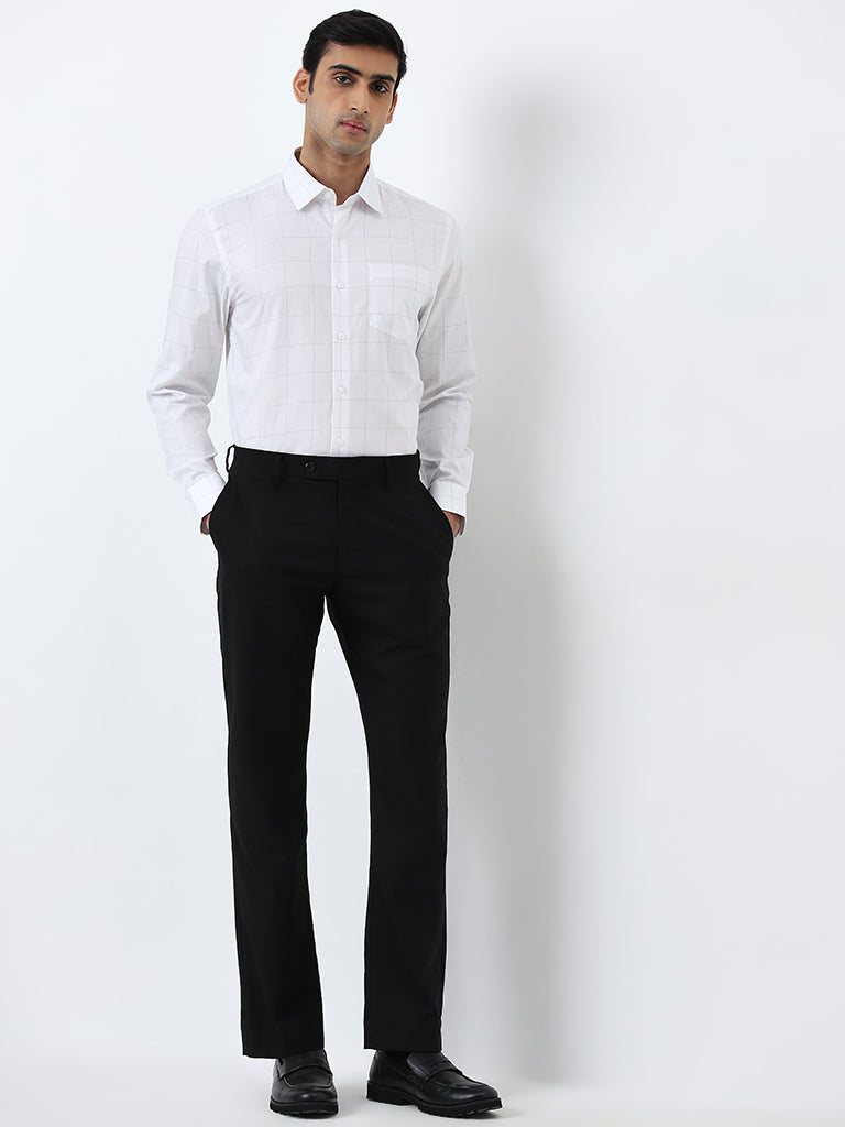 WES Formals White Checkered Slim-Fit Cotton Shirt