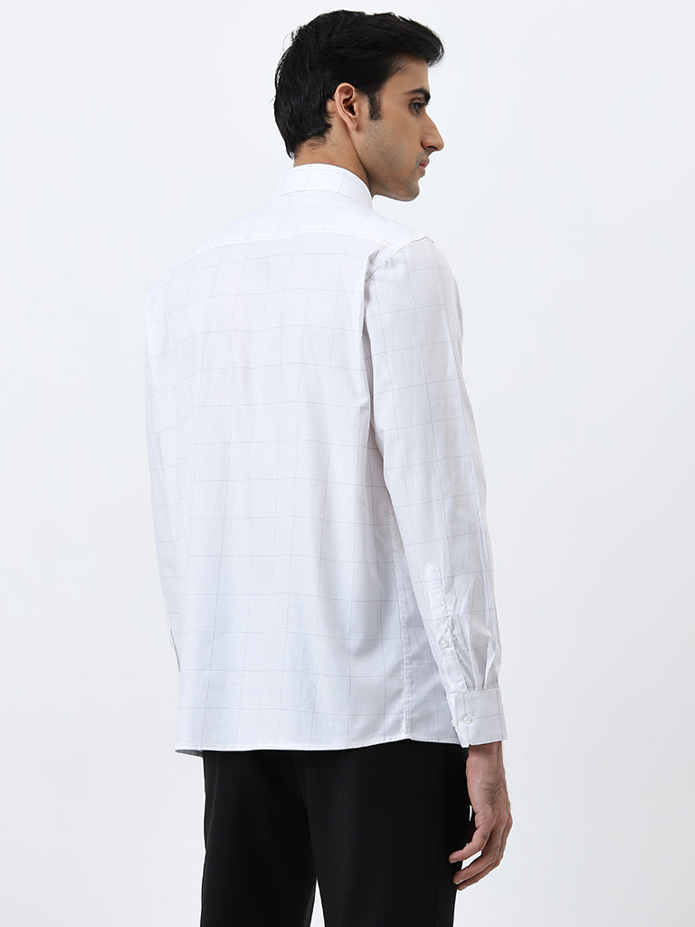 WES Formals White Checkered Slim-Fit Cotton Shirt