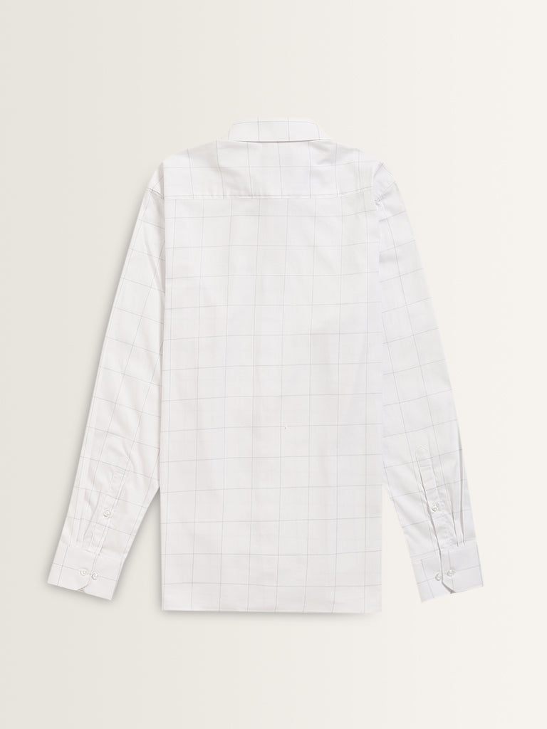 WES Formals White Checkered Slim-Fit Cotton Shirt