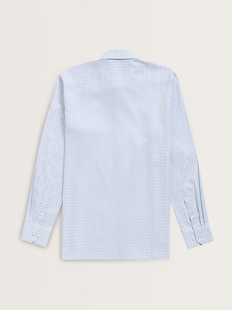 WES Formals Blue Checks Printed Relaxed-Fit Cotton Shirt