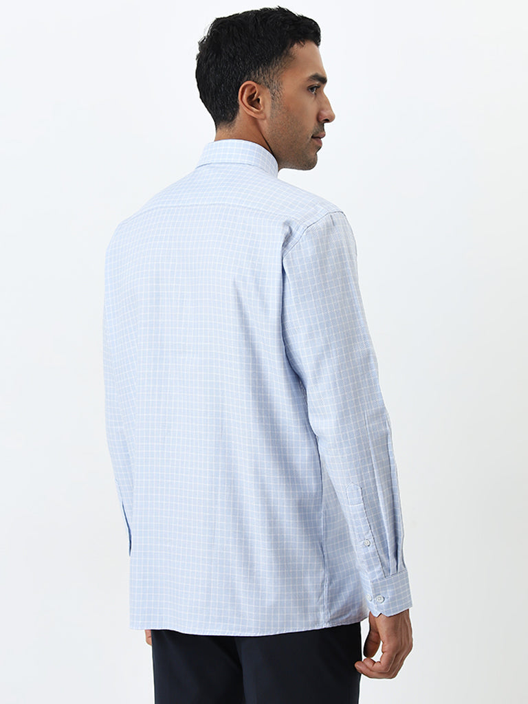 WES Formals Blue Checks Printed Relaxed-Fit Cotton Shirt