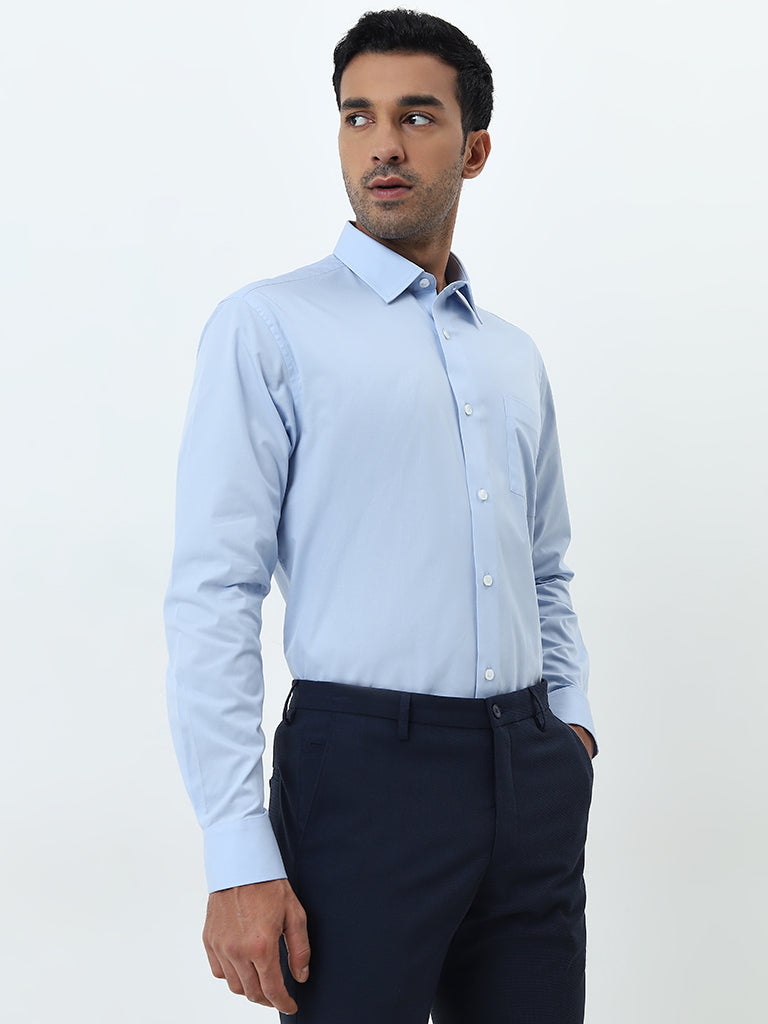 WES Formals Light Blue Relaxed-Fit Cotton Shirt