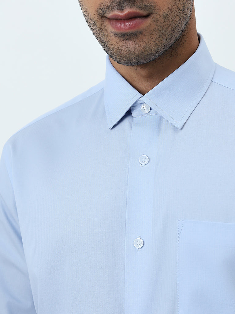 WES Formals Light Blue Relaxed-Fit Cotton Shirt