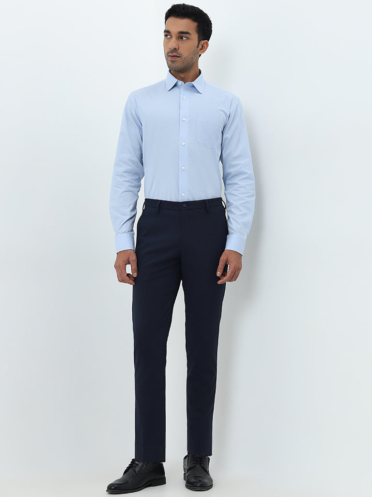 WES Formals Light Blue Relaxed-Fit Cotton Shirt