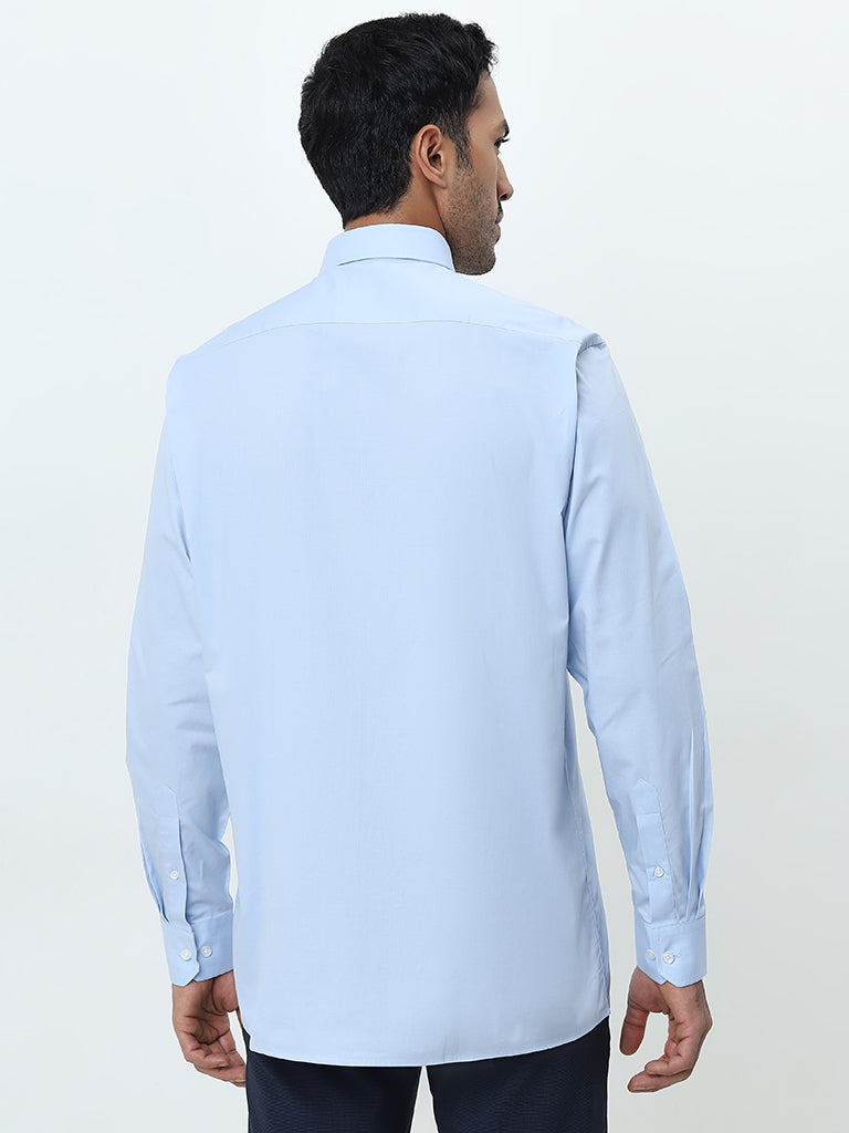 WES Formals Light Blue Relaxed-Fit Cotton Shirt