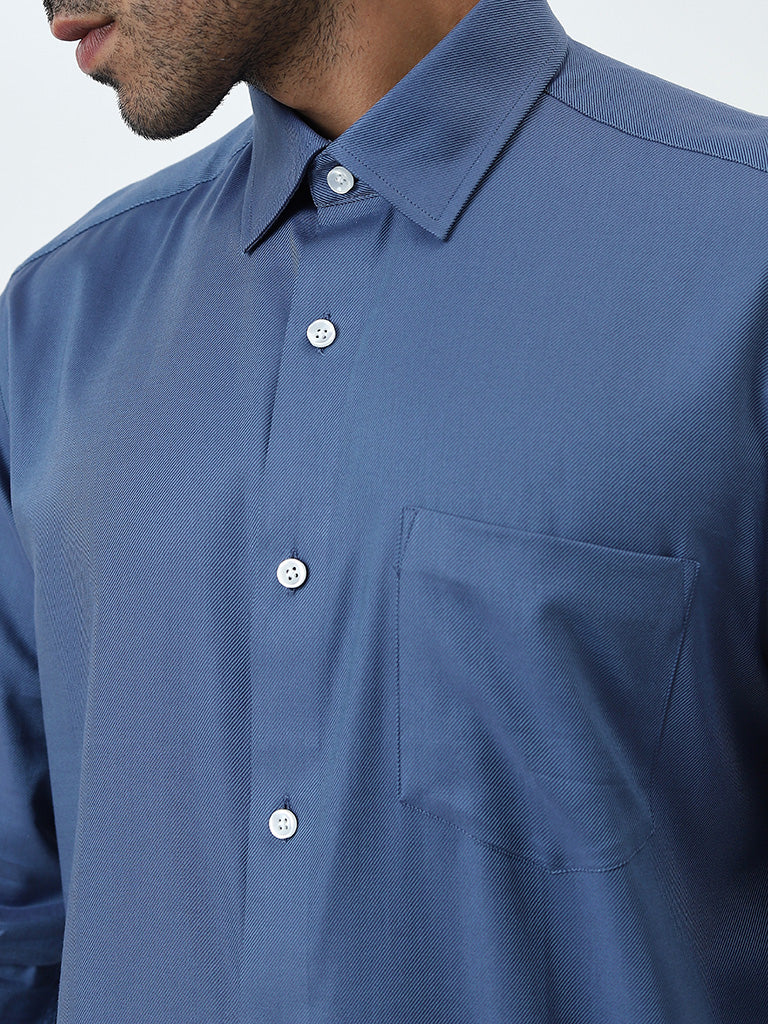 WES Formals Blue Relaxed-Fit Cotton Shirt