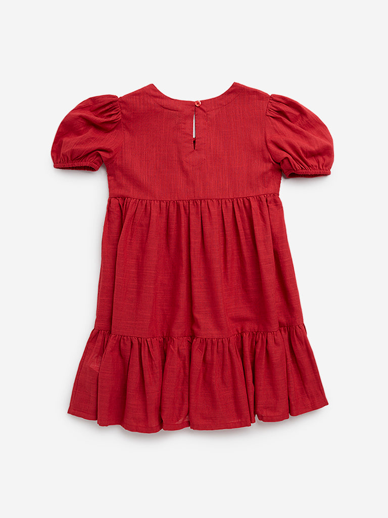 Utsa Kids Red Mirror-Work Design Cotton Dress - (2 -8yrs)