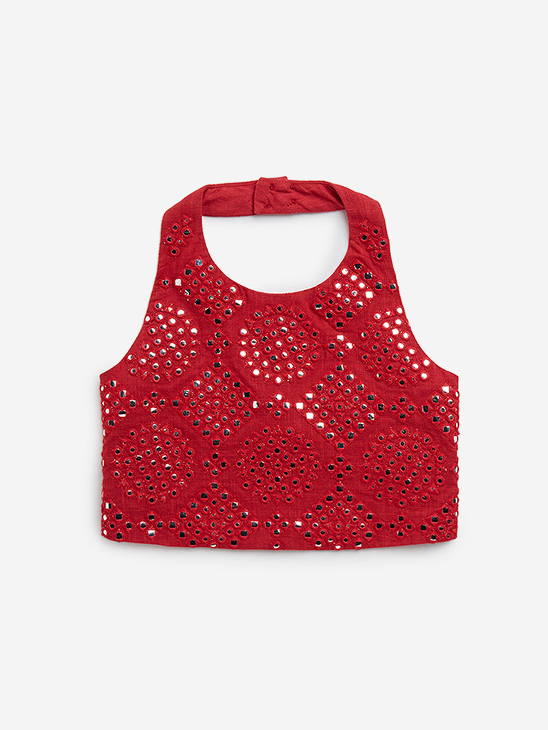 Utsa Kids Red Embellished Cotton Blouse - (2 -8yrs)