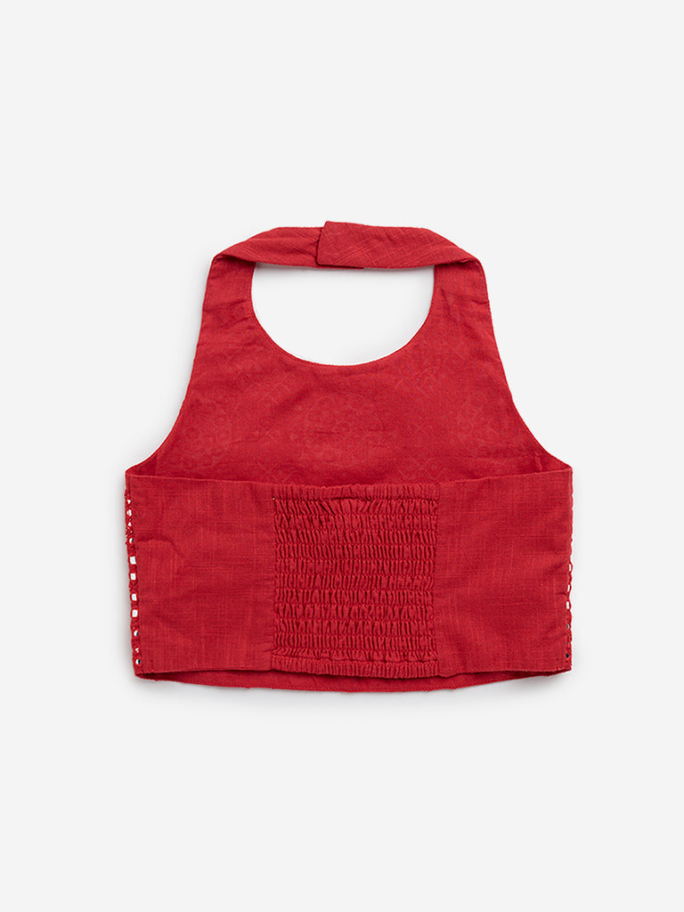 Utsa Kids Red Embellished Cotton Blouse - (2 -8yrs)