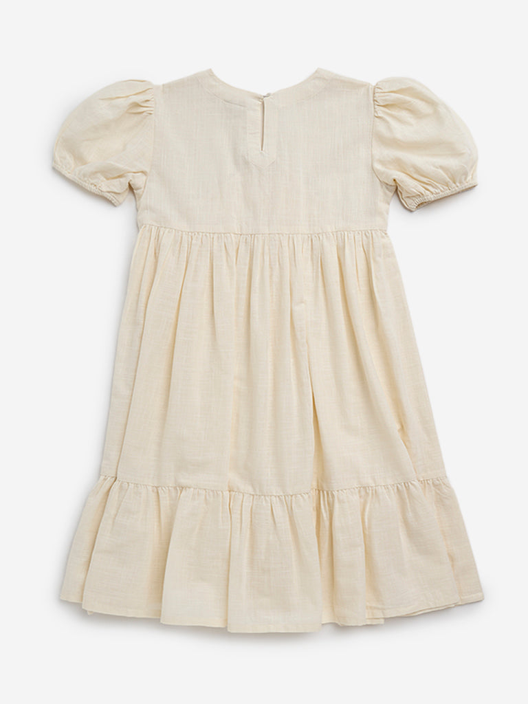 Utsa Kids Off-White Embellished Empire Line Cotton Dress - (8 -14yrs)