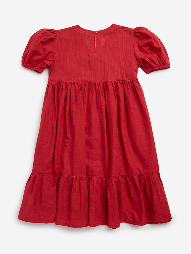 Utsa Kids Red Embellished Empire Line Cotton Dress - (8 -14yrs)