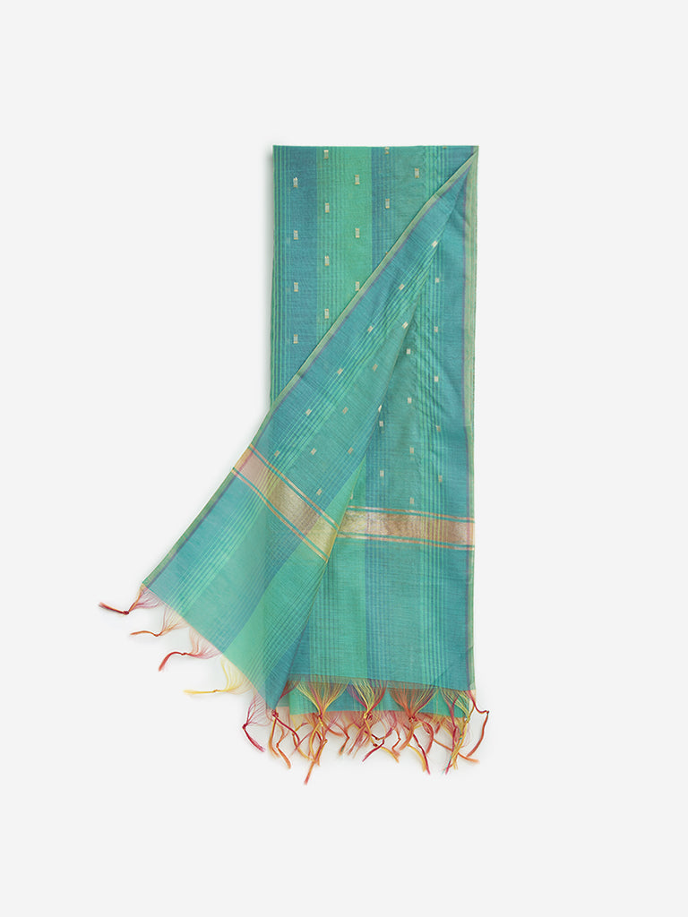 Utsa Turquoise Zari Embellished Striped Dupatta