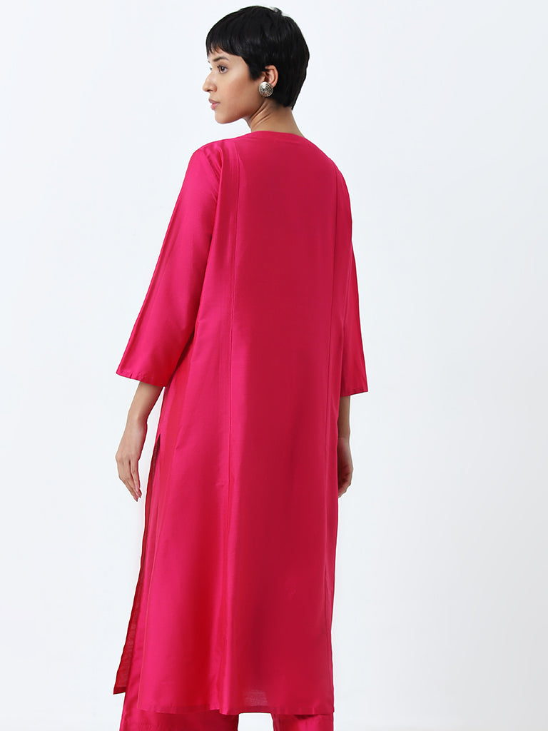 Utsa Fuchsia Embroidered Straight Kurta