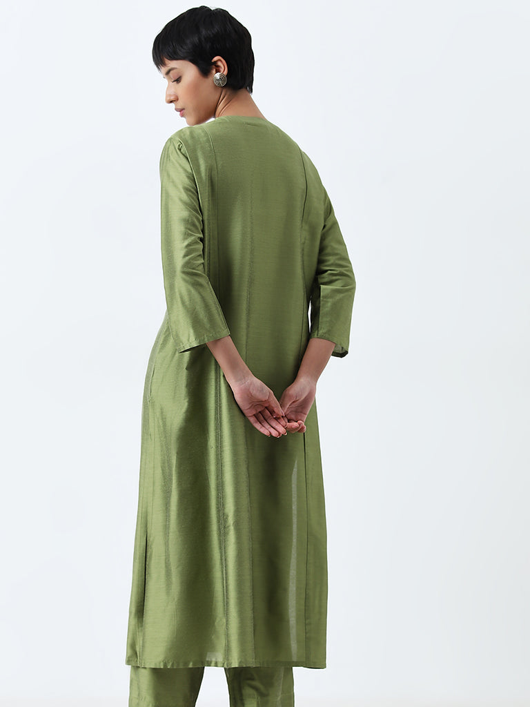 Utsa Sage Embroidered Straight Kurta