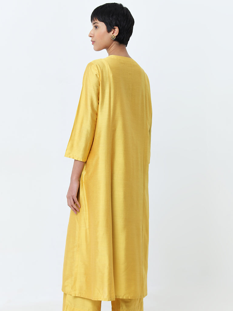 Utsa Yellow Embroidered Straight Kurta