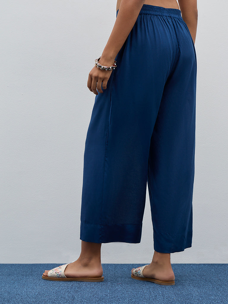 Utsa Indigo Solid Mid-Rise Ethnic Pants