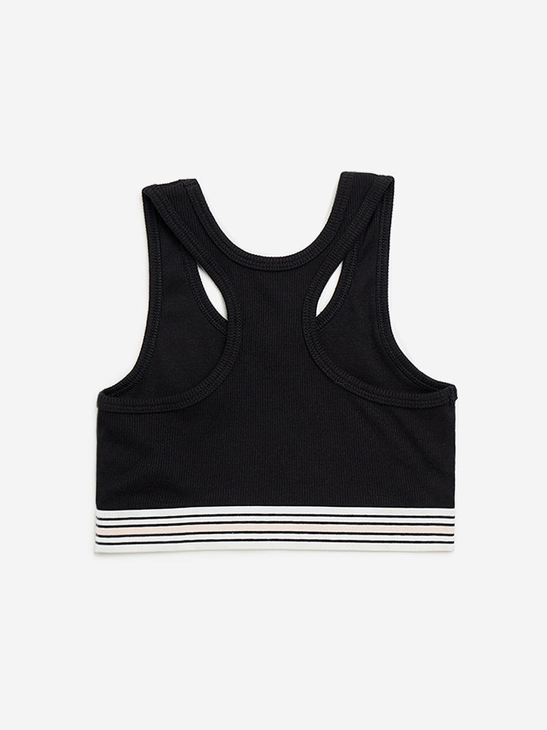 Y&F Kids Black Striped Design Ribbed Cotton Blend Crop Top