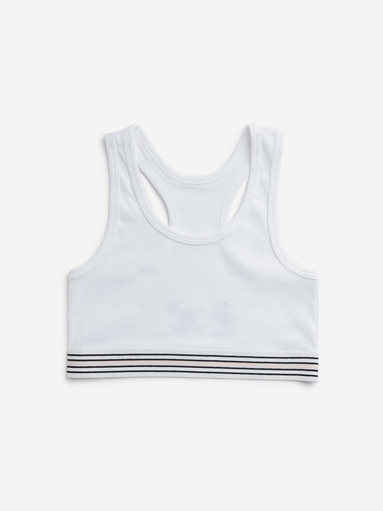 Y&F Kids White Ribbed Cotton Blend Crop Top