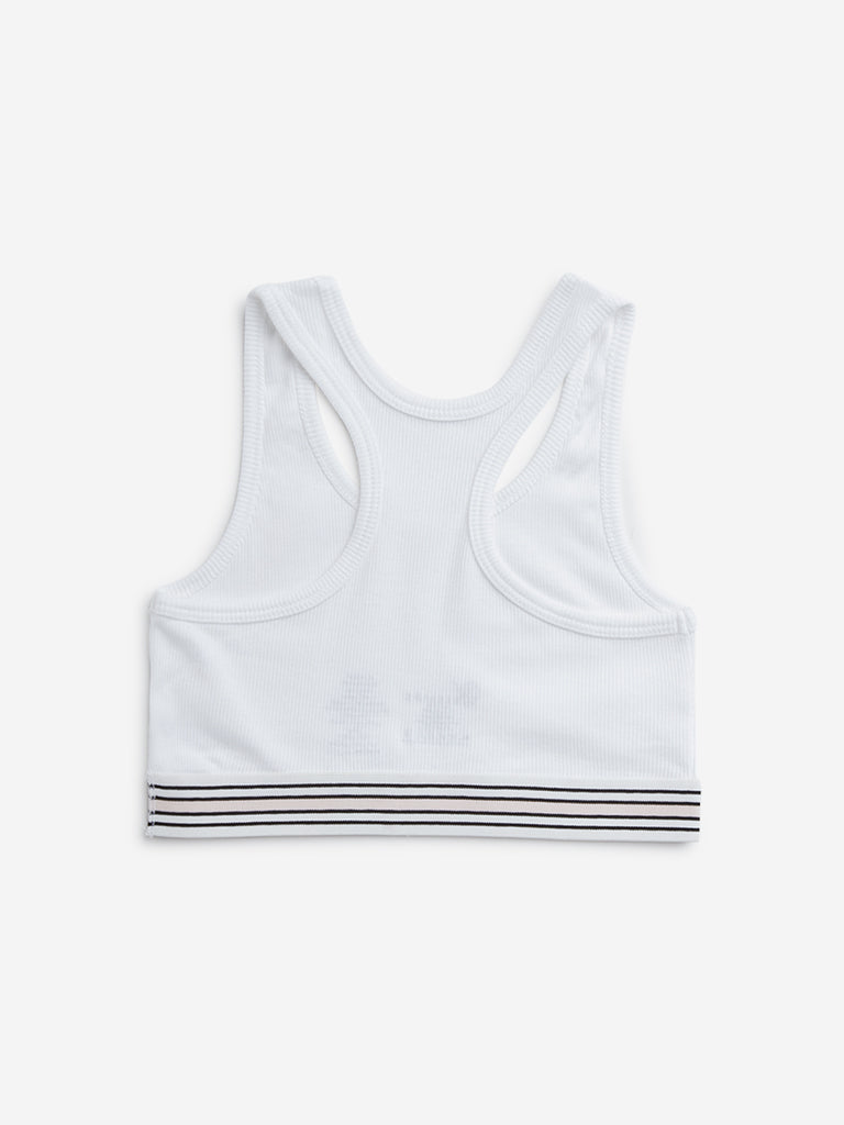 Y&F Kids White Ribbed Cotton Blend Crop Top