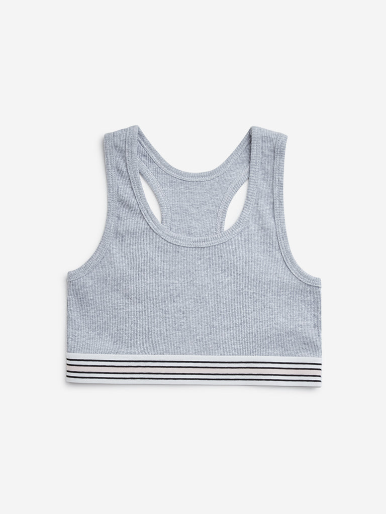 Y&F Kids Grey Ribbed Cotton Blend Crop Top