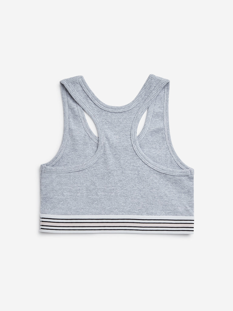 Y&F Kids Grey Ribbed Cotton Blend Crop Top