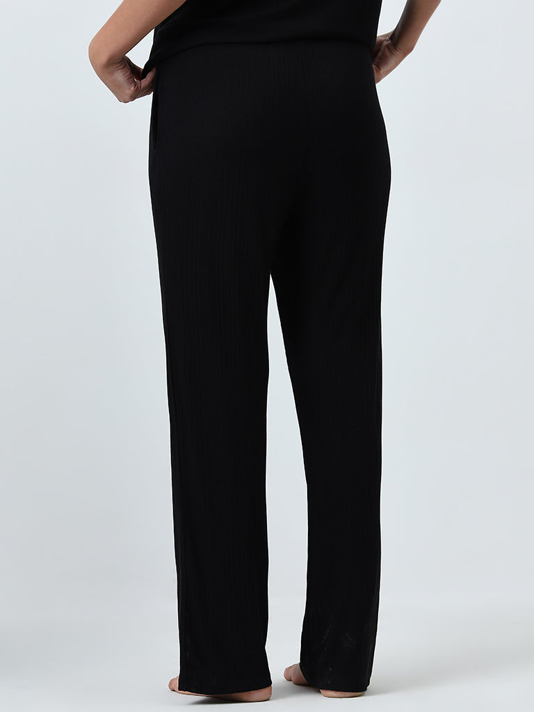 Wunderlove Black Supersoft Ribbed Textured High-Rise Pants