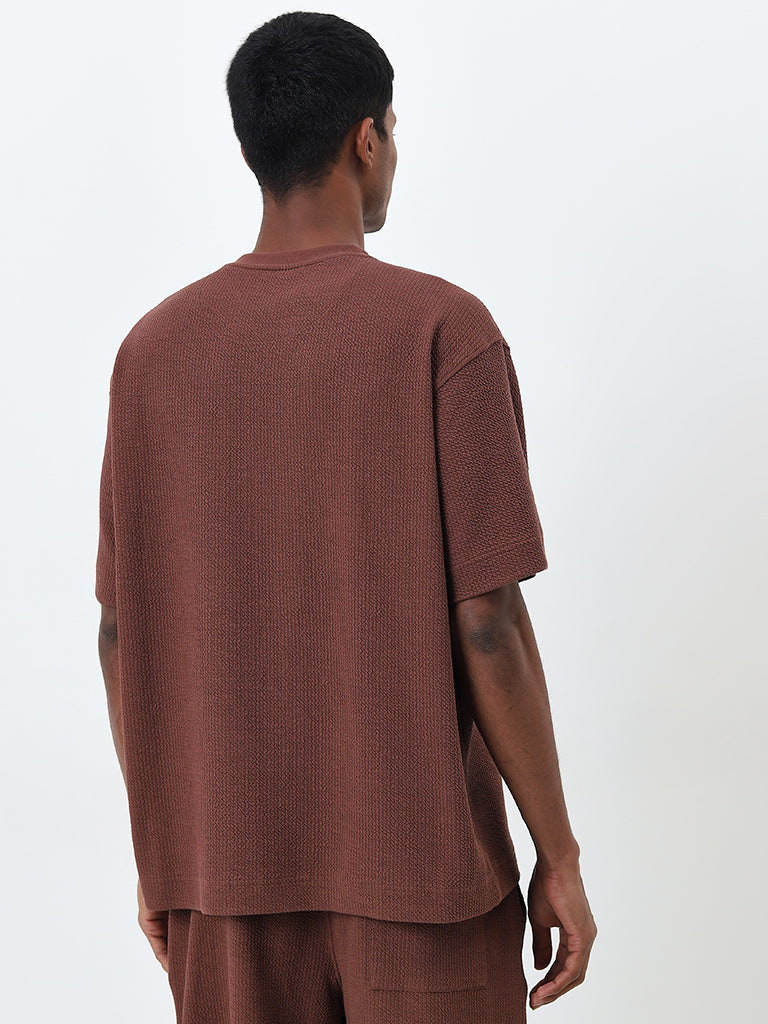 Studiofit Brown Textured Relaxed-Fit T-Shirt