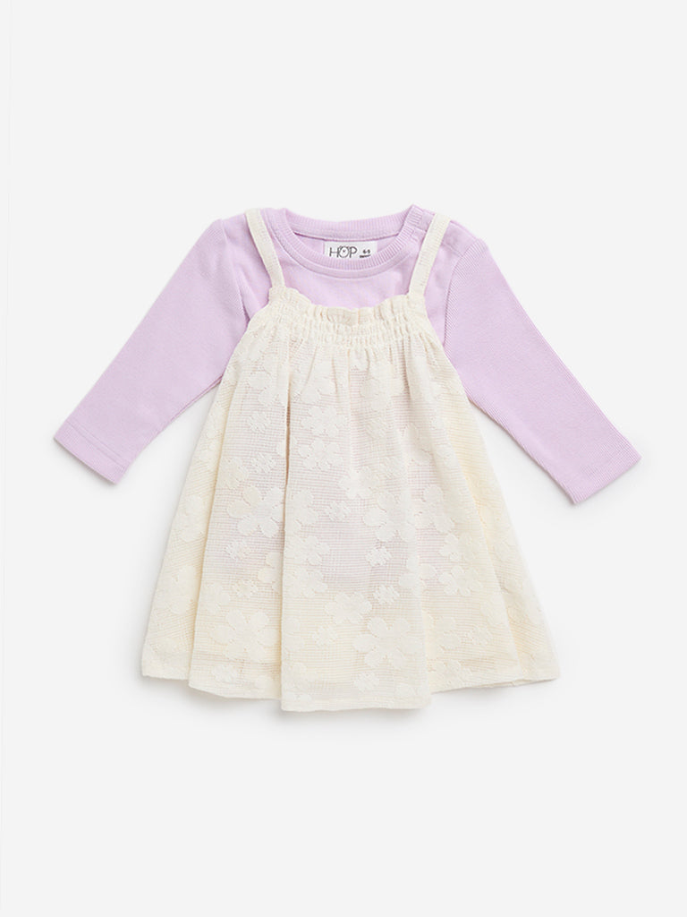 HOP Baby Off-White Floral Design Pinafore and T-Shirt Set