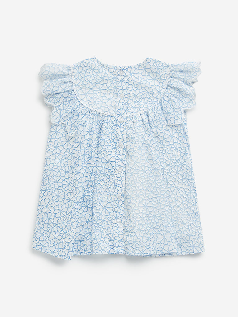 HOP Baby Blue Floral Design A-Line Dress