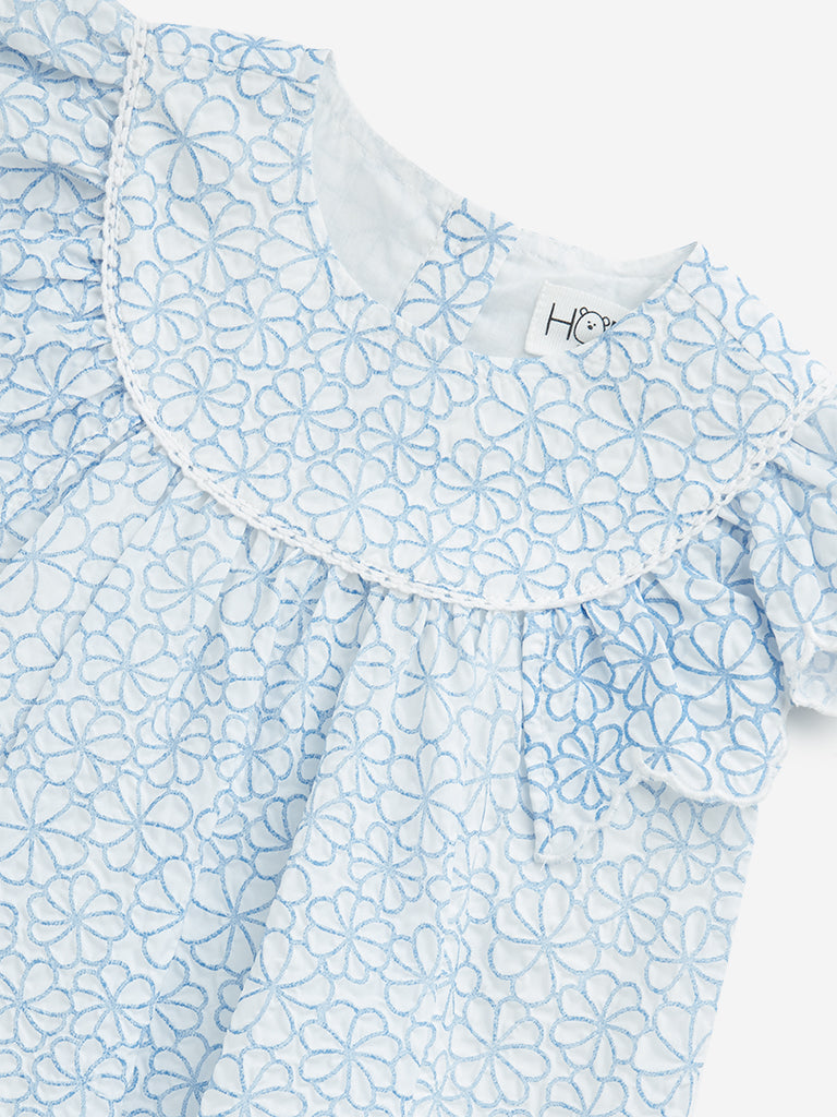 HOP Baby Blue Floral Design A-Line Dress