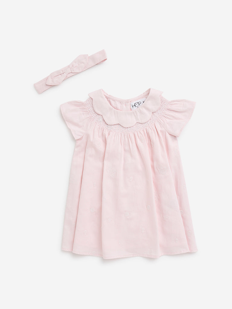 HOP Baby Pink Cotton Dress with Headband