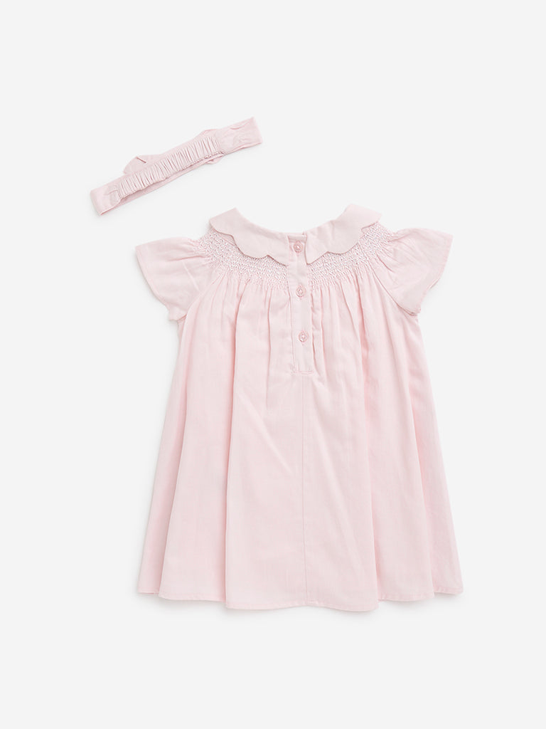 HOP Baby Pink Cotton Dress with Headband