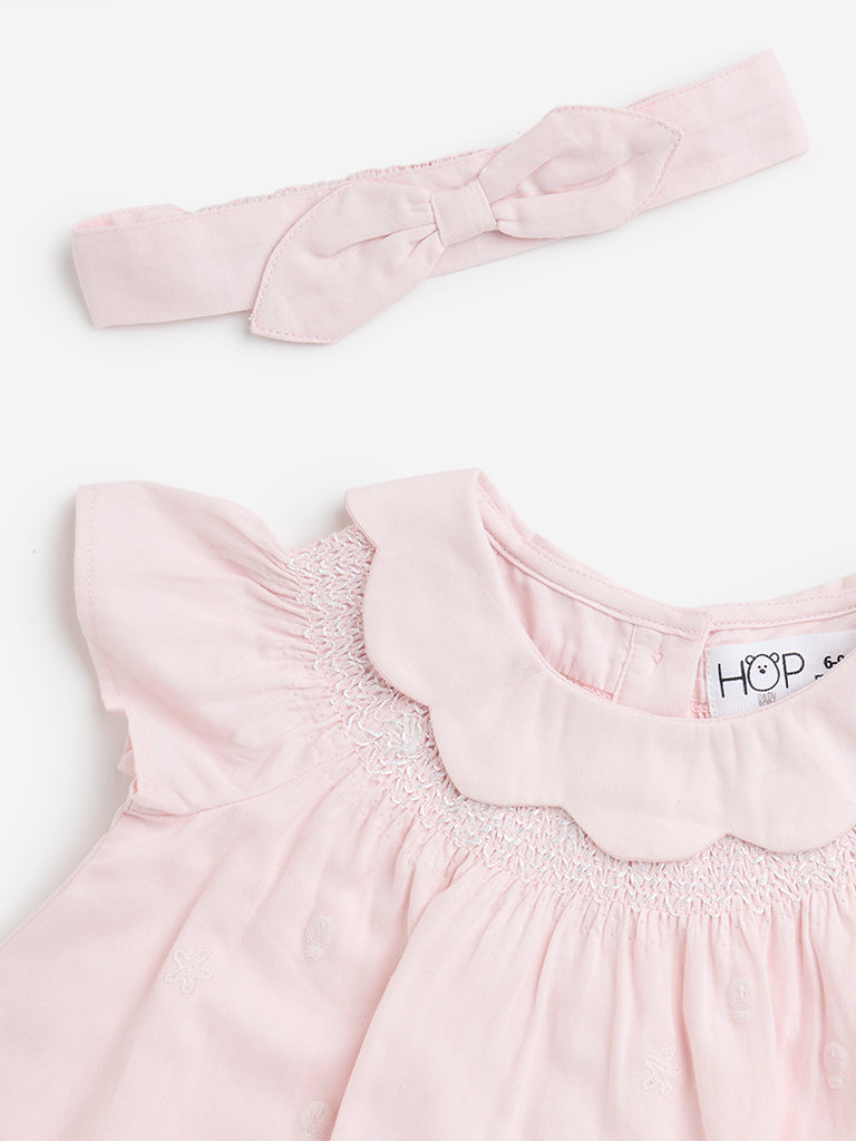 HOP Baby Pink Cotton Dress with Headband