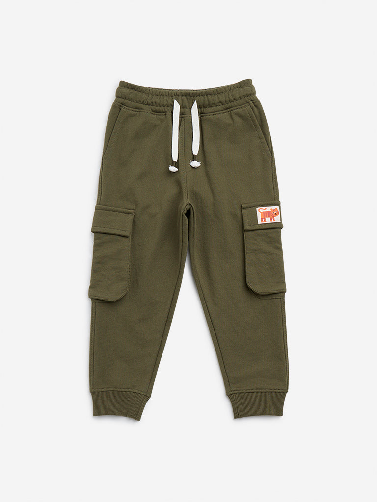 HOP Kids Olive Cargo-Style Mid-Rise Joggers