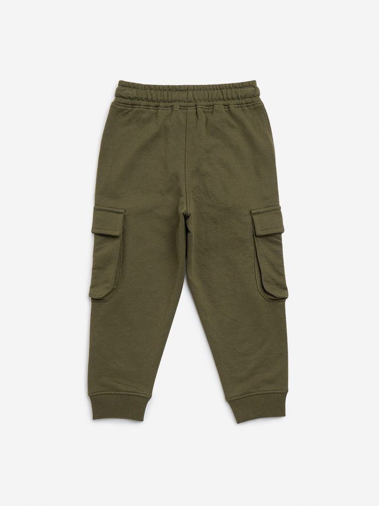 HOP Kids Olive Cargo-Style Mid-Rise Joggers