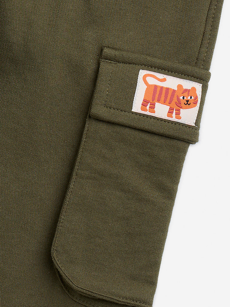 HOP Kids Olive Cargo-Style Mid-Rise Joggers