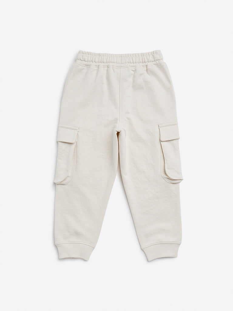 HOP Kids Beige Cargo-Style Mid-Rise Joggers