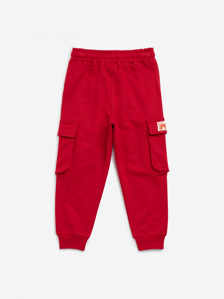 HOP Kids Red Cargo-Style Mid-Rise Joggers