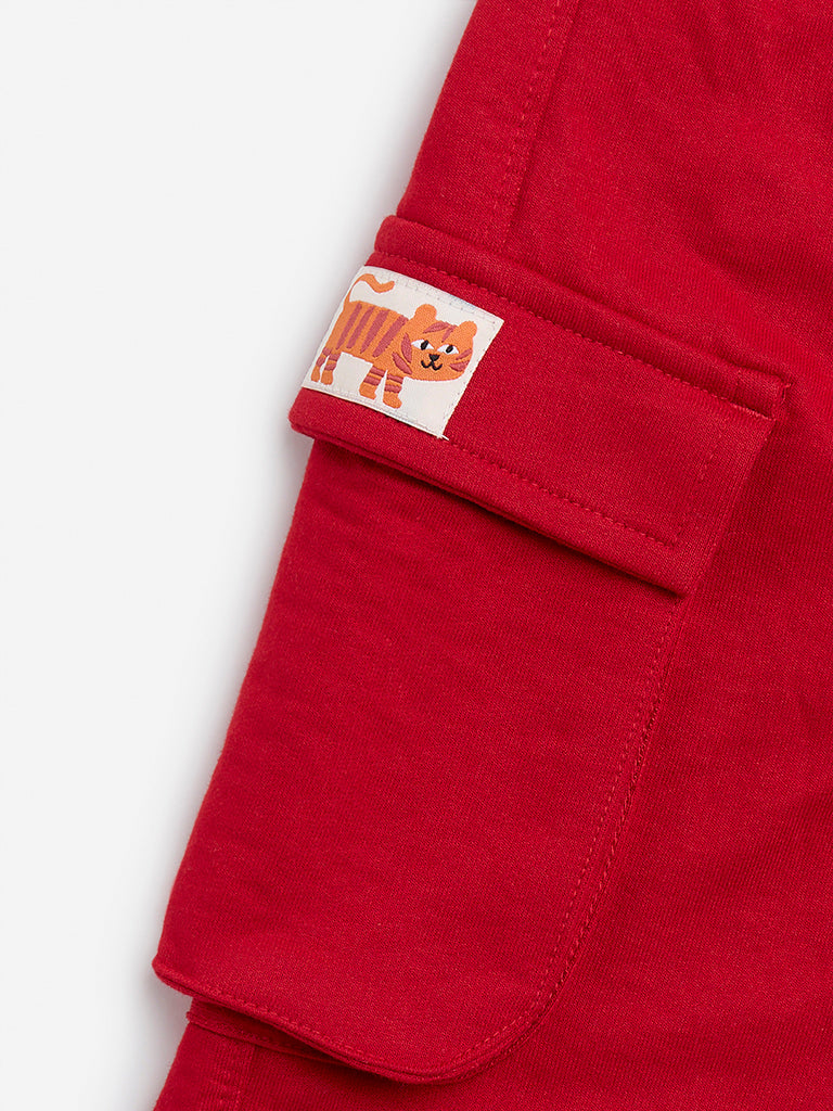 HOP Kids Red Cargo-Style Mid-Rise Joggers