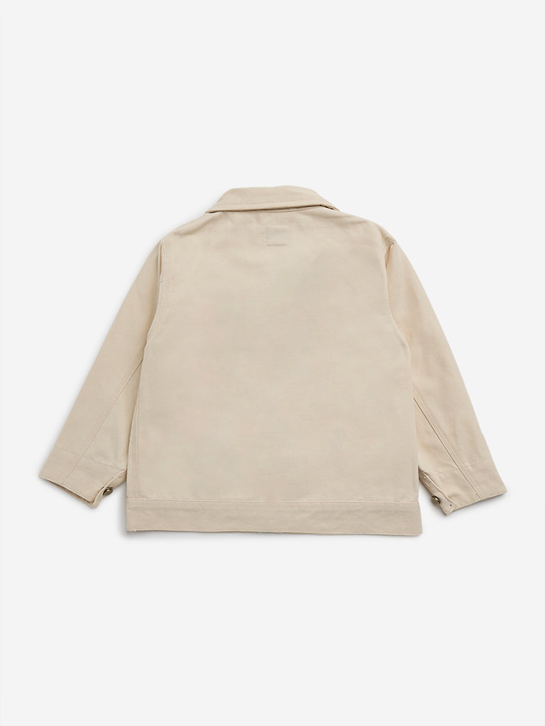 HOP Kids Beige Solid Cotton Jacket