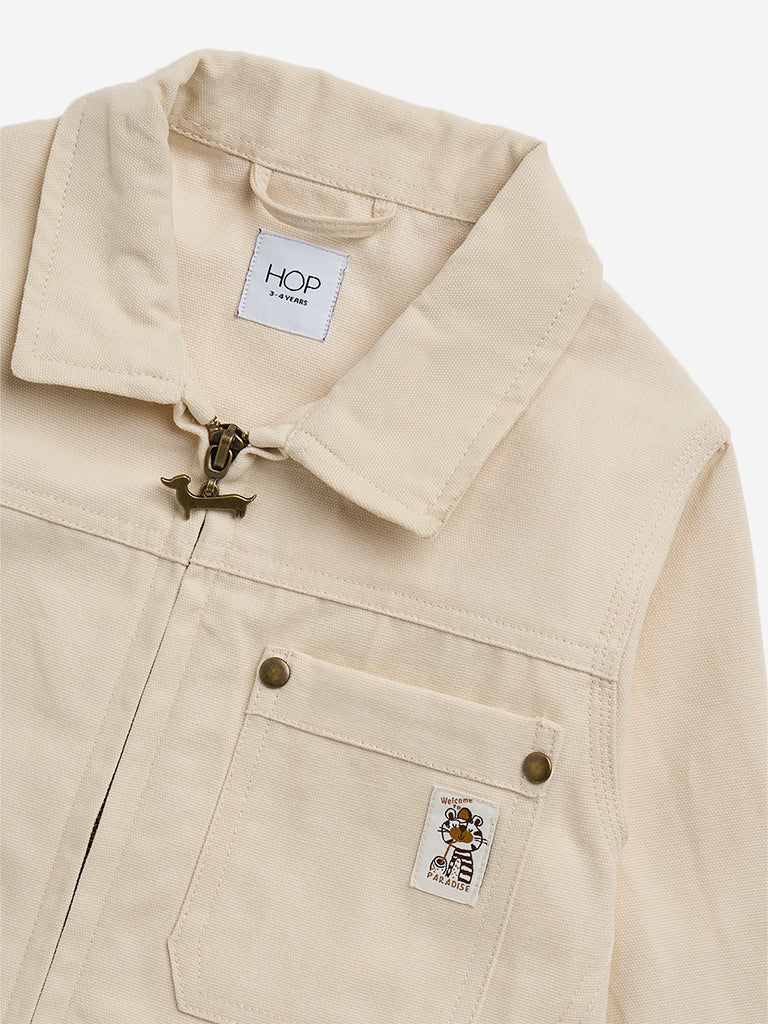 HOP Kids Beige Solid Cotton Jacket