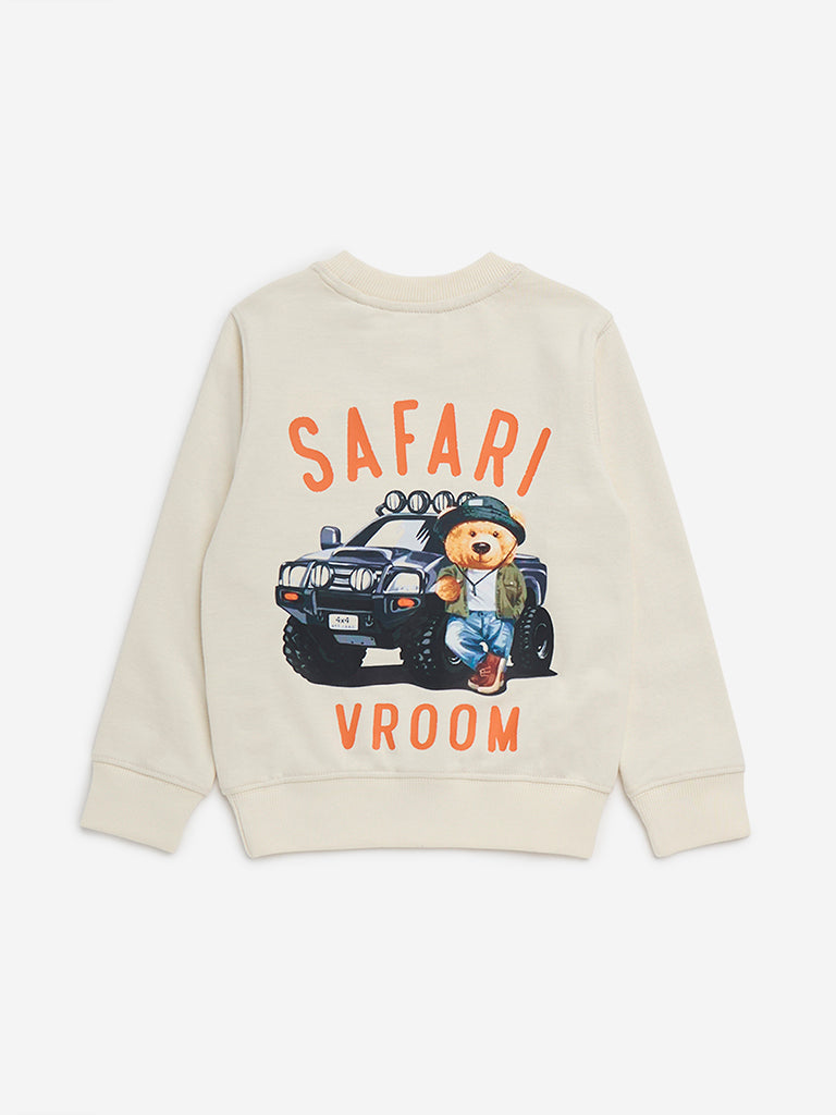 HOP Kids Beige Text Printed Sweatshirt